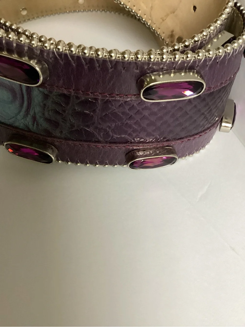 B.B.Simon Crystal Rhinestone Leather Belt Pink Purple Y2K Western Bling Glam